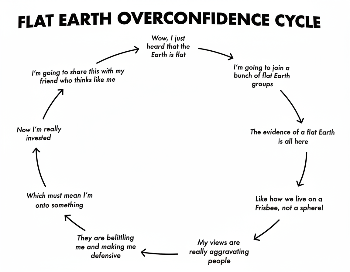 Flat earth overconfidence cycle diagram